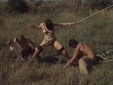 Kidnapped Vintage Brunette Fucked By Two Bums In Open Field